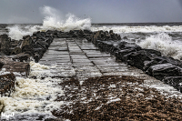 14157 - Bovbjerg pier- Høfde E- with winter waves