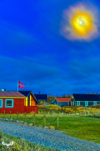 6442 - Moon over summer cottages at night - art version