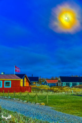 6442 - Moon over summer cottages at night - art version