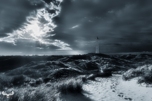 10757 - Black and white Nr.Lyngvig Fyr  lighthouse