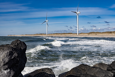 11317 - Stones, waves and wind turibines at Hvide Sande North pier