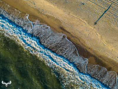 11495 - North Sea, beach, dunes and person from above at Græm Strand