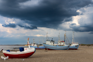 11632 - FIshing boats with dramatic sky on  Nr.Vorupør beach