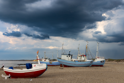 11632 - FIshing boats with dramatic sky on  Nr.Vorupør beach