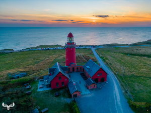 11678 - Bovbjerg Fyr lighthouse - from above with North Sea at s