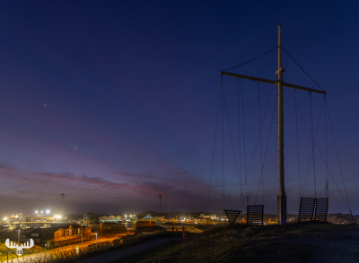 11878 - Hvide Sande sea mark on Troldbjerg at night