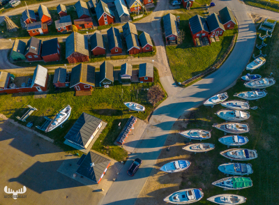 12030  - Ringkøbing havn from above - boats and fisherman's huts