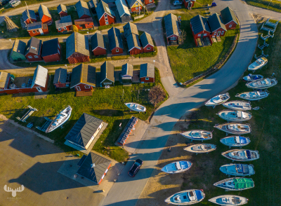 12030  - Ringkøbing havn from above - boats and fisherman's huts