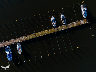 12040 - Ringkøbing havn harbor from above - boats on pier