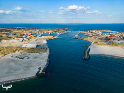 12074 -  - Hvide Sande from above - looking into harbor entry and Ringkøbing Fjord