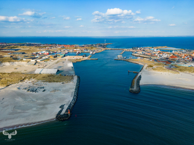 12074 -  - Hvide Sande from above - looking into harbor entry and Ringkøbing Fjord
