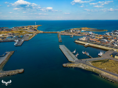 12077 -  - Hvide Sande from above - from North Sea into the harbor