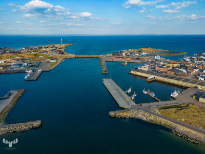 12077 -  - Hvide Sande from above - from North Sea into the harbor