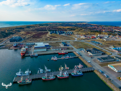 12079 - Hvide Sande from above - habor view towards Holmsland Klit and Nr.Lyngvig Fyr