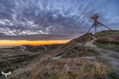 12096  - Husby Klit Båke on dune at sunset