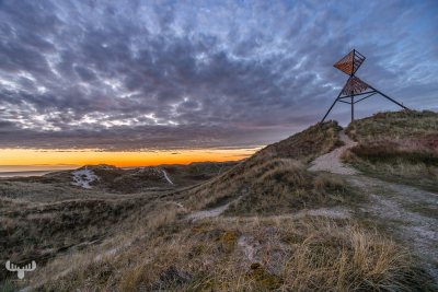 12096  - Husby Klit Båke on dune at sunset