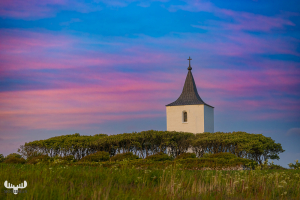 12124 - Gammel Sogn krike church with sunset sky