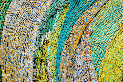 12158 - Thorsminde havn harbor - fishing nets detail on fishing boat