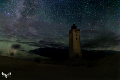 12578 - Rubjerg Knude Fyr lighthouse at night with starry sky and milky way