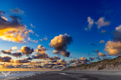 13068- North Sea beach with sunset clouds