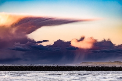 13570 - Painted skies, silent ides - dramatic cloud art at Hvide Sande Nordmole pier