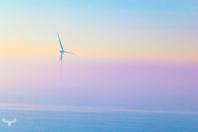 13637 - Wind turbine on North Sea in pastell fog colors