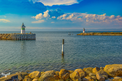 13810 - Ebeltoft harbour with harbour entrance and lighthouses
