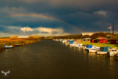 14001 - Ringkøbing lystfisker havn with boats and rainbow