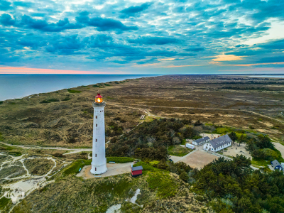 14466 - Nr.Lyngvig Fyr lighthouse from above with look at Holmsland Klit