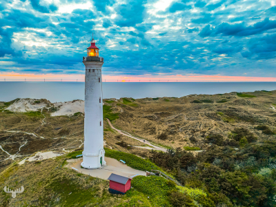 14469 - Nr.Lyngvig Fyr lighthouse  from above with North Sea in background