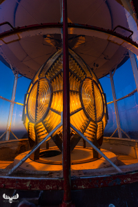 11210 - Nr.Lyngvig Fyr lighthouse - Fresnel lens at night