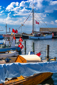13819 - Ebeltoft Havn - Harbor with boats and flagged mast