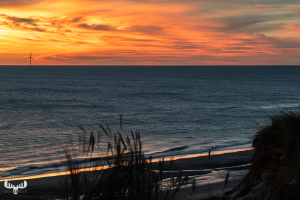 13947 - Fishermen at North Sea with colorful sunset