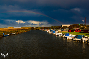 14001 - Ringkøbing lystfisker havn with boats and rainbow
