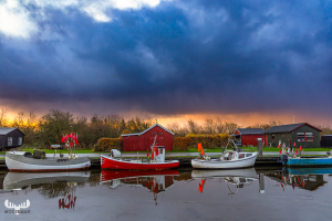 14076 - Stauning Havn harbour with dramatic morning sky