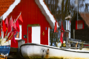 14090 - Fishing boats and huts at Stauning Havn harbour