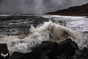 14161 - Bovbjerg Klint and North Sea with heavy waves