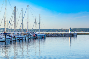 14569 - Ebeltoft harbor with boats and lighthouse