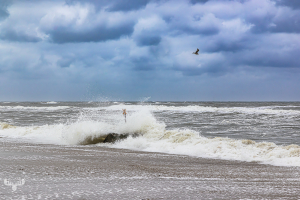 14638 - Nort Sea breakers at bunker with warning sign