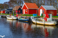 14065 - Rain over Fisherman's Huts and boats at Stauning Havn harbour