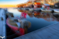 14134 - Stauning Havn harbour boats and huts - art version